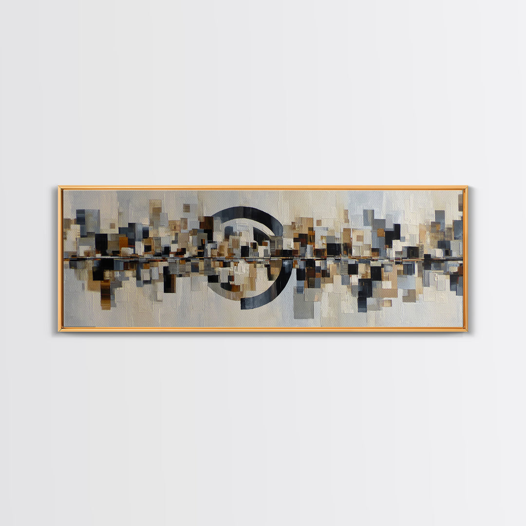Black and White City Reflection Canvas Print, Monochrome Art, Unique Wall Art, Living Room Decor, Oil Painting, Mono, MON-3x1-61