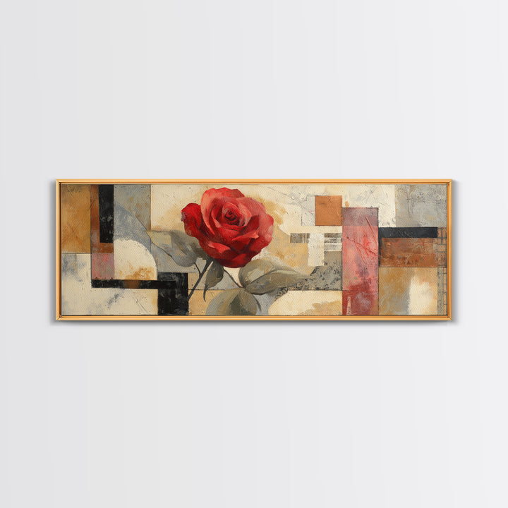Single Red Rose Rendered Only Canvas Print, Monochrome Art, Original Painting, Living Room Decor, Mono, Dopamine Decor, MON-3x1-71
