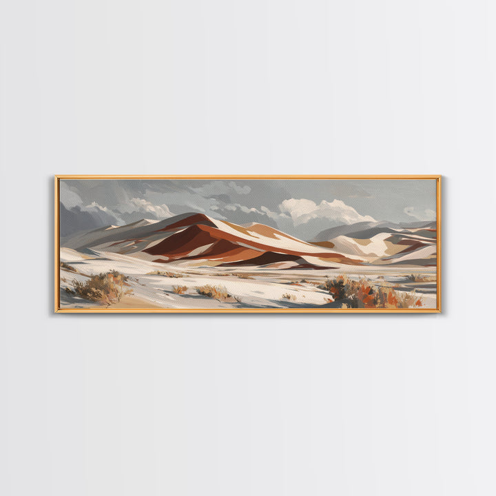 Warm Brown Desert Landscape Framed Canvas Print, Monochrome Art, Bedroom Wall Art, Living Room Decor, Oil Painting, Mono, MON-3x1-73