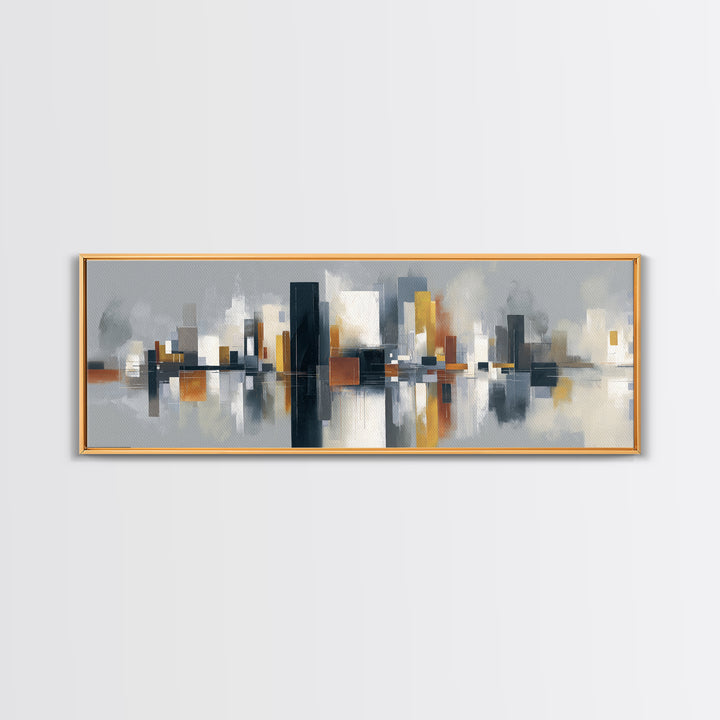 Black and White City Reflection Canvas Print, Monochrome Art, Unique Wall Art, Living Room Decor, Oil Painting, Mono, MON-3x1-85
