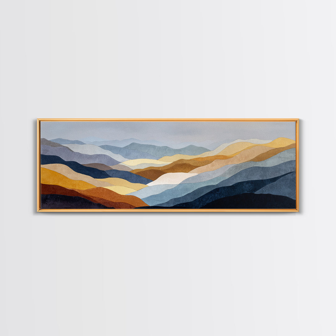 Blue Mountain Ridge Layers Canvas Print, Monochrome Art, Minimalist Decor, Living Room Decor, Fine Art, Mono, Large Wall Art, MON-3x1-88