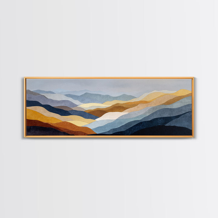 Blue Mountain Ridge Layers Canvas Print, Monochrome Art, Minimalist Decor, Living Room Decor, Fine Art, Mono, Large Wall Art, MON-3x1-88