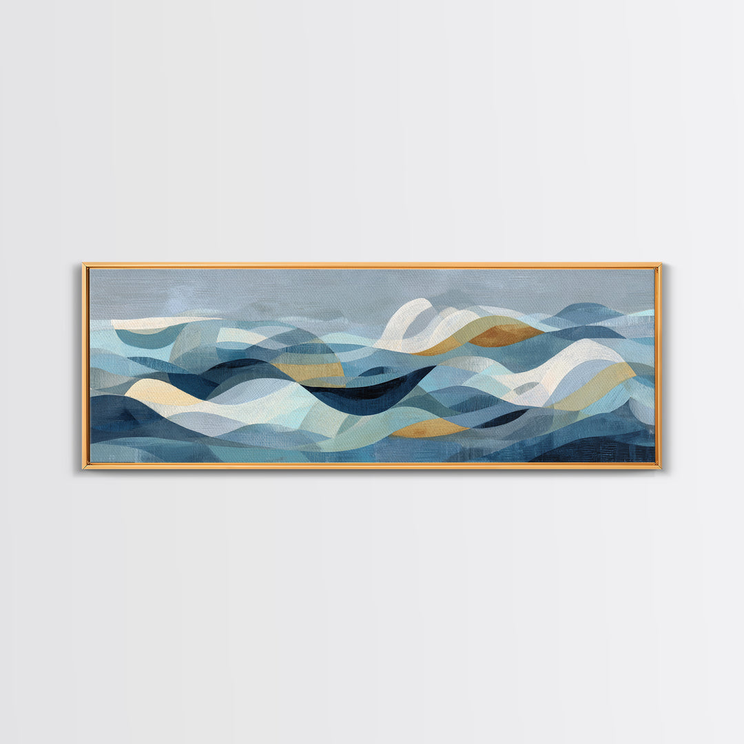 All Blue Ocean Abstraction Framed Canvas Print, Monochrome Art, Moody Wall Art, Living Room Decor, Fine Art, Mono, MON-3x1-89