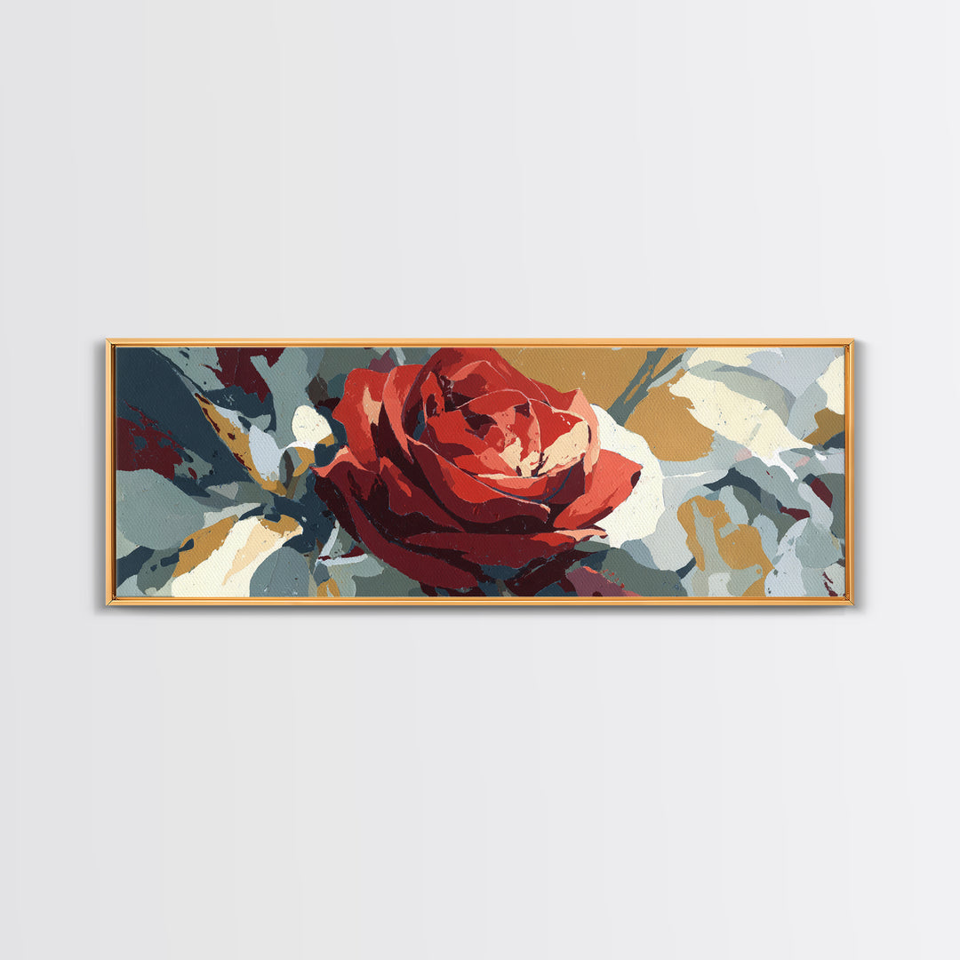 Single Red Rose Rendered Only Canvas Print, Monochrome Art, Textured Painting, Living Room Decor, Oil Painting, Mono, MON-3x1-95