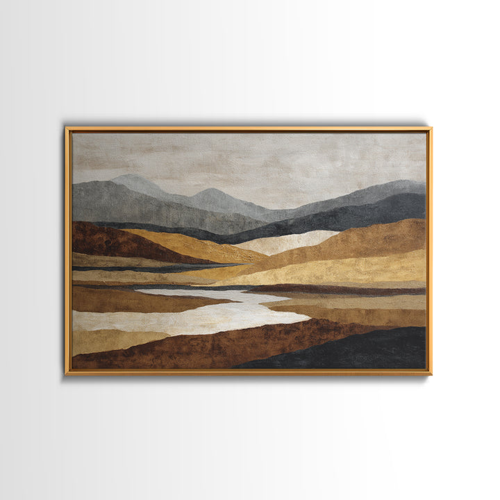 Warm Brown Desert Landscape Framed Canvas Print, Monochrome Art, Digital Print, Living Room Decor, Fine Art, Mono, Modern Art, MON-3x2-13