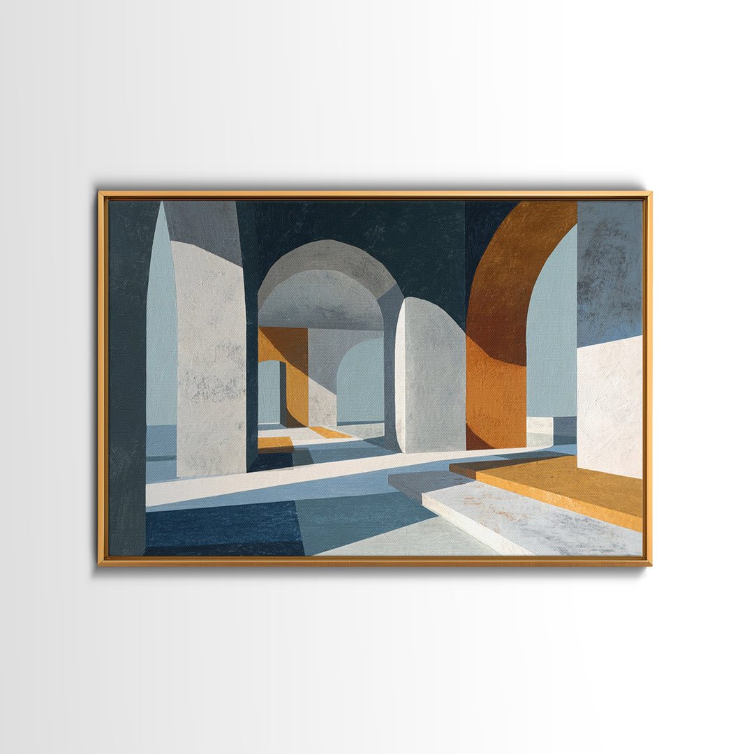 Gray Architectural Arch and Shadow Study Framed Canvas Print, Monochrome Art, Printable Wall Art, Living Room Decor, Mono, MON-3x2-14