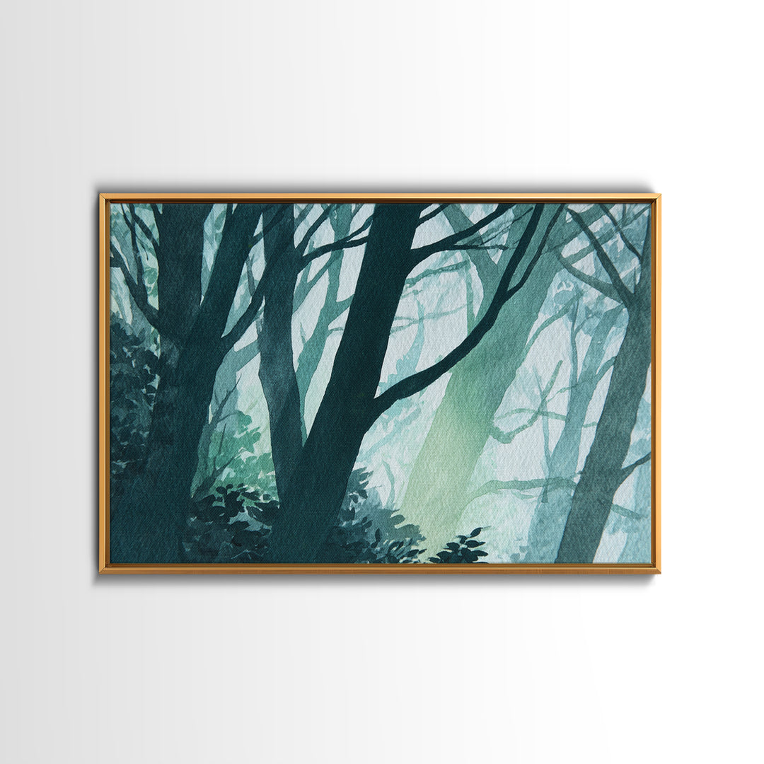 Deep Green Forest Silhouette Study Canvas Print, Monochrome Art, Apartment Decor, Living Room Decor, Mono, Moody Wall Art, MON-3x2-17