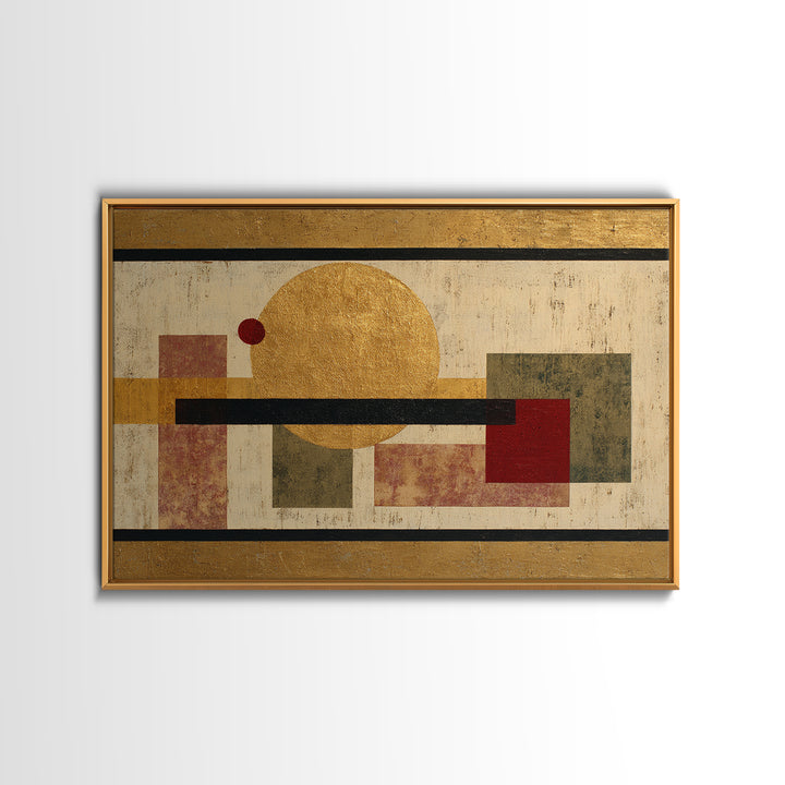 Gold Tonal Sunburst Medallion Framed Canvas Print, Monochrome Art, Mid Century Modern, Living Room Decor, Fine Art, Mono, MON-3x2-18