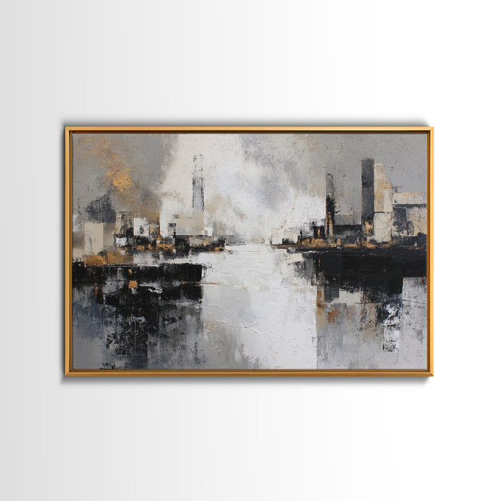 Black and White City Reflection Framed Canvas Print, Monochrome Art, Living Room Decor, Abstract Art, Mono, Gallery Decor, MON-3x2-25