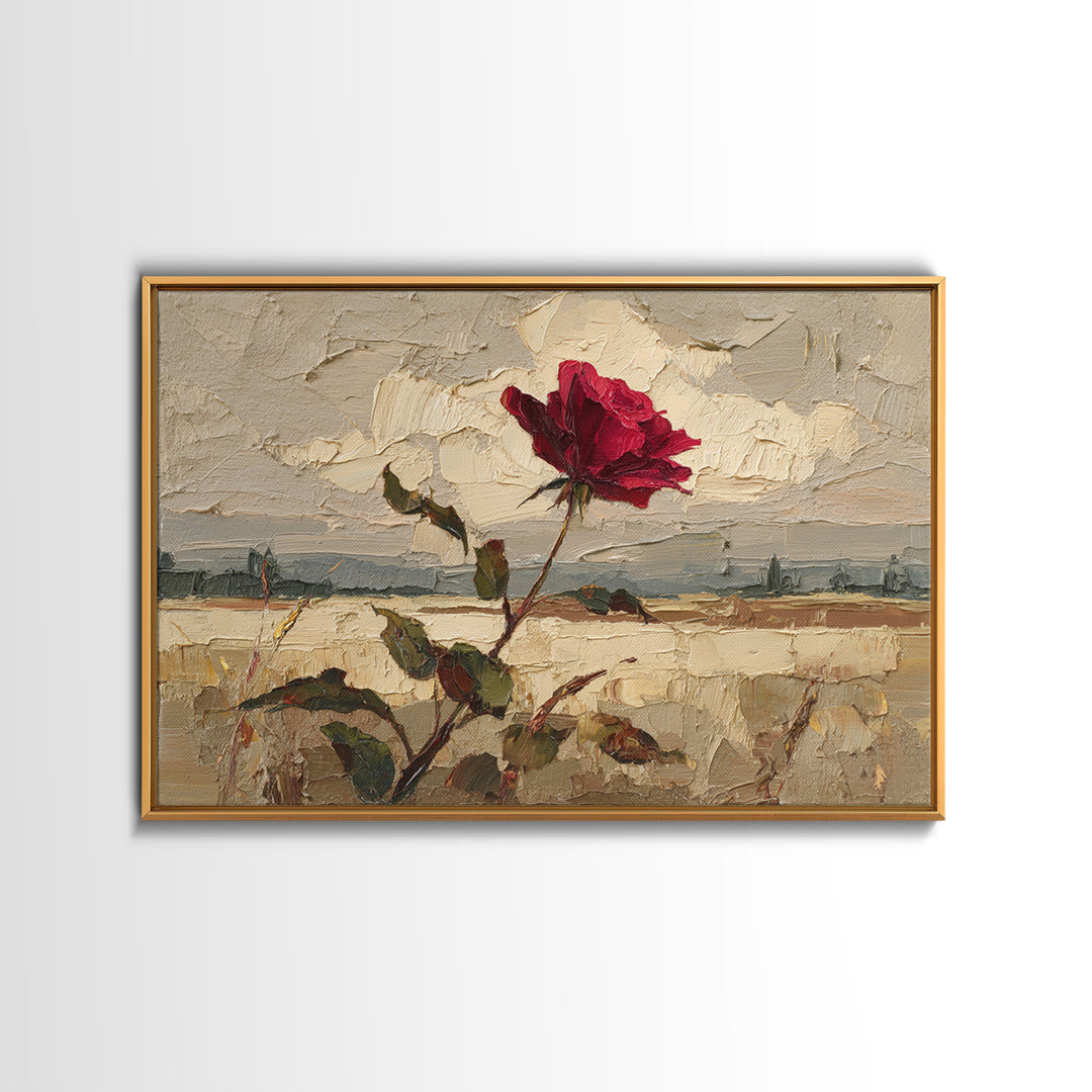 Single Red Rose Rendered Only Framed Canvas Print, Monochrome Art, Wallpaper Mural, Living Room Decor, Fine Art, Mono, MON-3x2-35