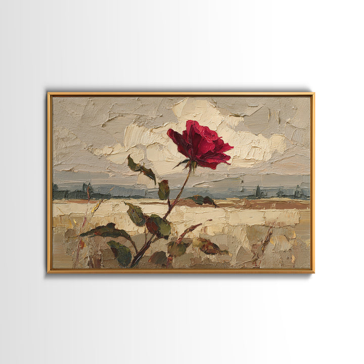 Single Red Rose Rendered Only Framed Canvas Print, Monochrome Art, Wallpaper Mural, Living Room Decor, Fine Art, Mono, MON-3x2-35