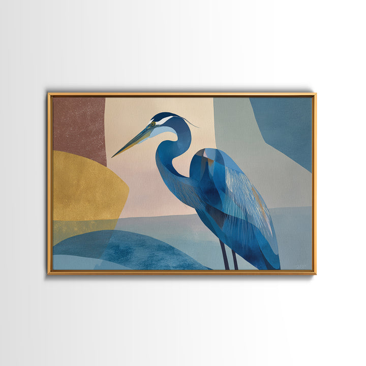 Blue Heron in Monochrome Navy Palette Framed Canvas Print, Monochrome Art, Living Room Decor, Fine Art, Mono, Gallery Decor, MON-3x2-36