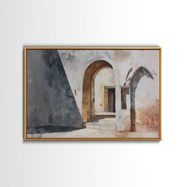 Gray Architectural Arch and Shadow Study Canvas Print, Monochrome Art, Abstract Art, Living Room Decor, Fine Art, Mono, MON-3x2-38