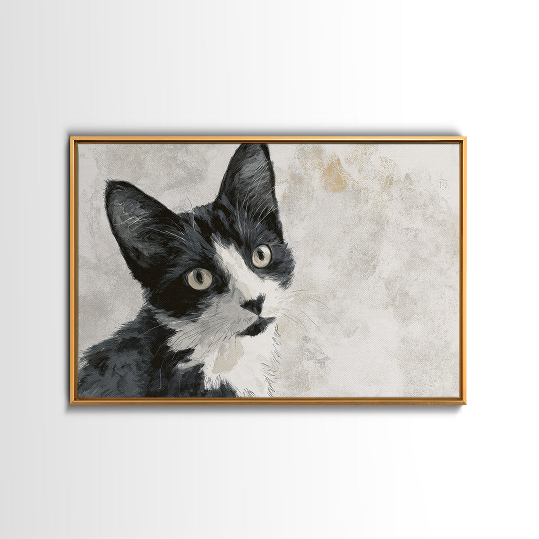 Monochrome Cat Portrait Framed Canvas Print, Monochrome Art, Wall Decor, Living Room Decor, Fine Art, Mono, Wall Art, MON-3x2-39