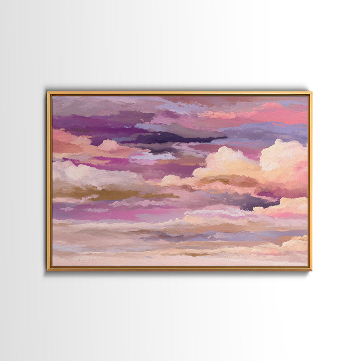 All Pink Cloudscape Framed Canvas Print, Monochrome Art, Dark Academia Decor, Living Room Decor, Oil Painting, Mono, Wall Decor, MON-3x2-40