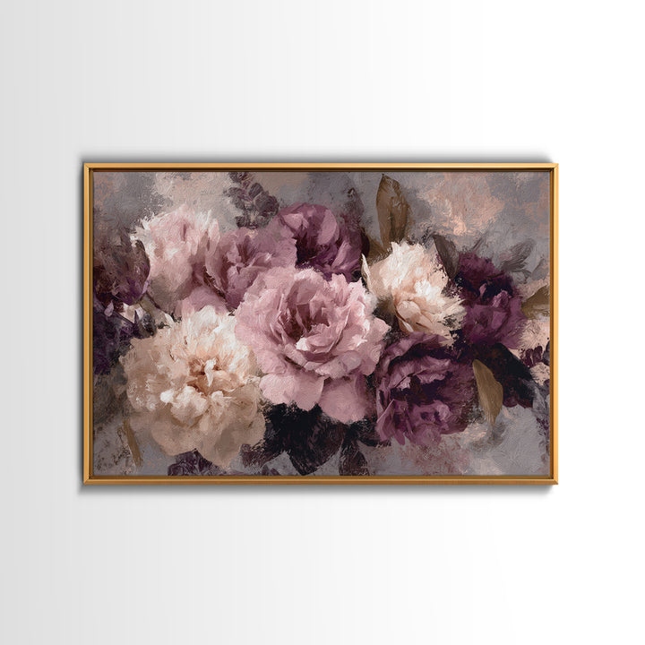 Monochrome Floral Bouquet Framed Canvas Print, Monochrome Art, Textured Wall Art, Living Room Decor, Mono, Wallpaper Mural, MON-3x2-46