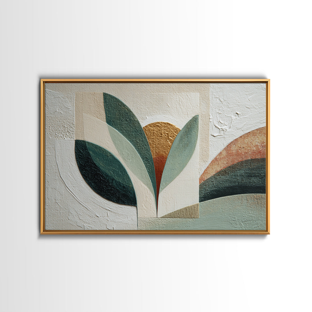 Green Botanical Study Framed Canvas Print, Monochrome Art, Abstract Painting, Living Room Decor, Watercolor Art, Mono, MON-3x2-79