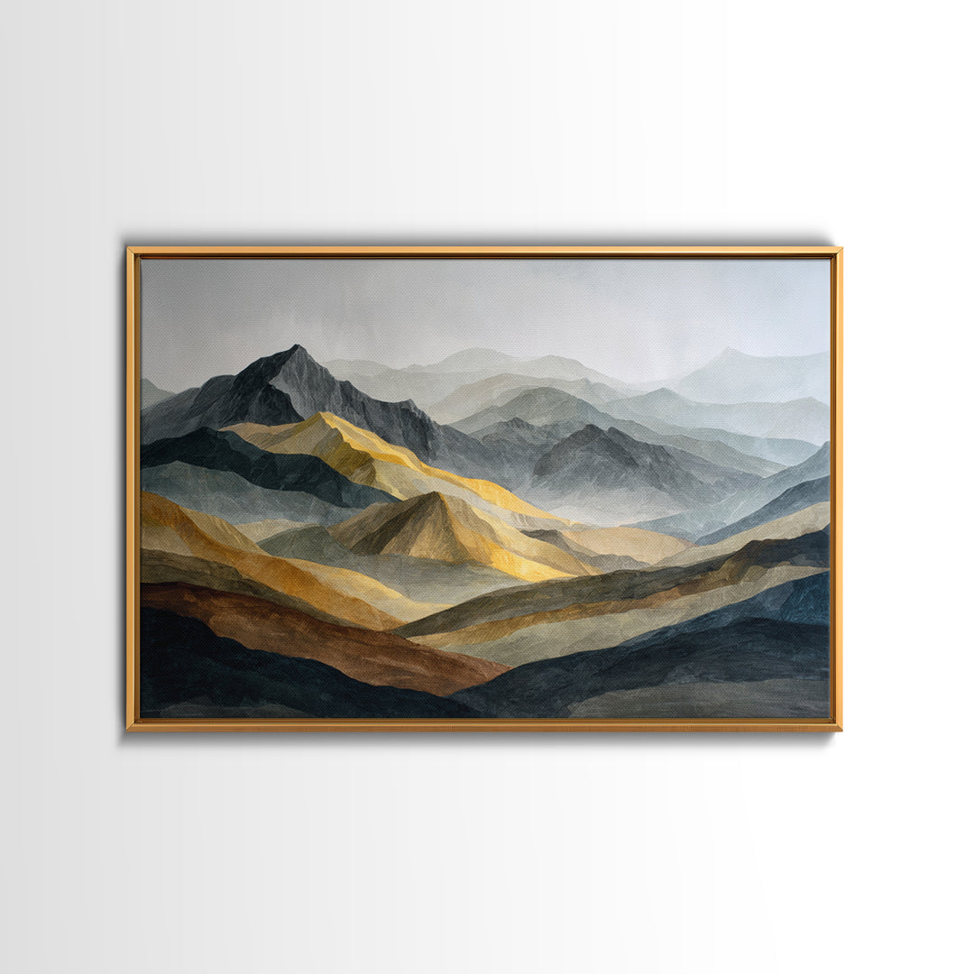 Charcoal Mountain Landscape Framed Canvas Print, Monochrome Art, Original Art, Living Room Decor, Fine Art, Mono, Bird Art, MON-3x2-8