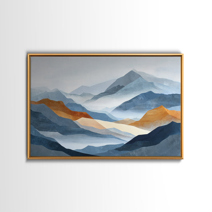 Charcoal Mountain Landscape Framed Canvas Print, Monochrome Art, Fine Art Print, Living Room Decor, Watercolor Art, Mono, MON-3x2-80