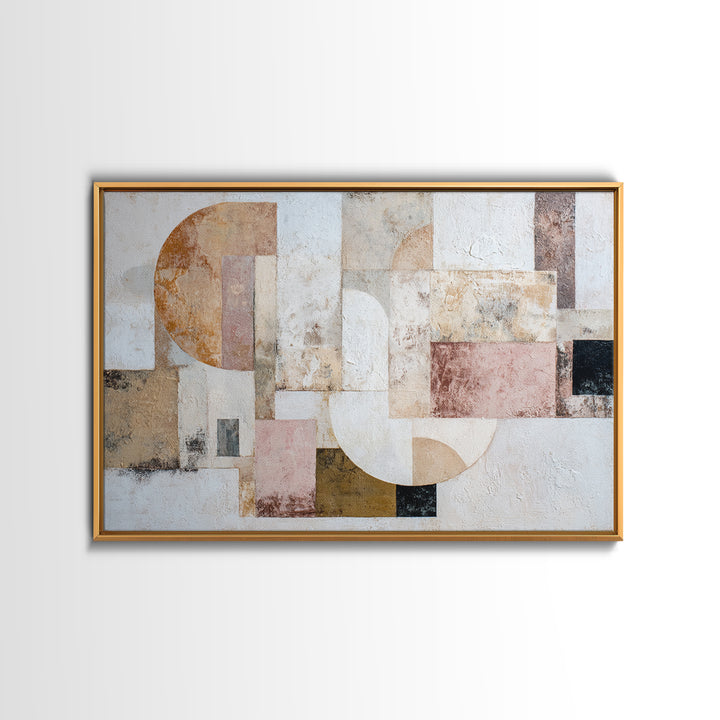Ivory White Plaster Texture Composition Framed Canvas Print, Monochrome Art, Abstract Painting, Living Room Decor, Mono, MON-3x2-81