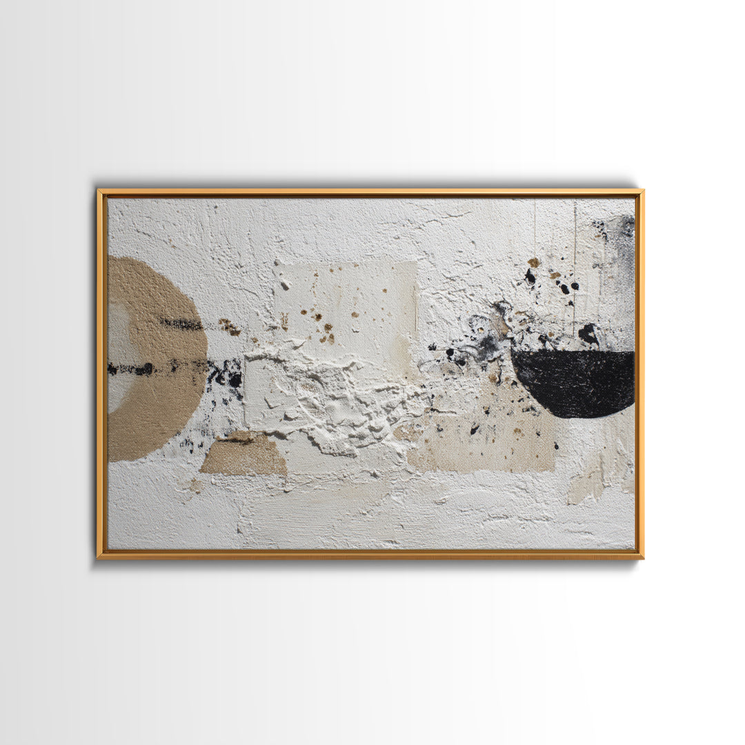 Ivory White Plaster Texture Composition Framed Canvas Print, Monochrome Art, Textured Wall Art, Living Room Decor, Mono, MON-3x2-9