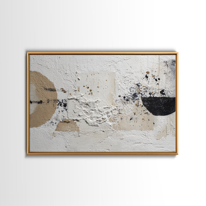 Ivory White Plaster Texture Composition Framed Canvas Print, Monochrome Art, Textured Wall Art, Living Room Decor, Mono, MON-3x2-9