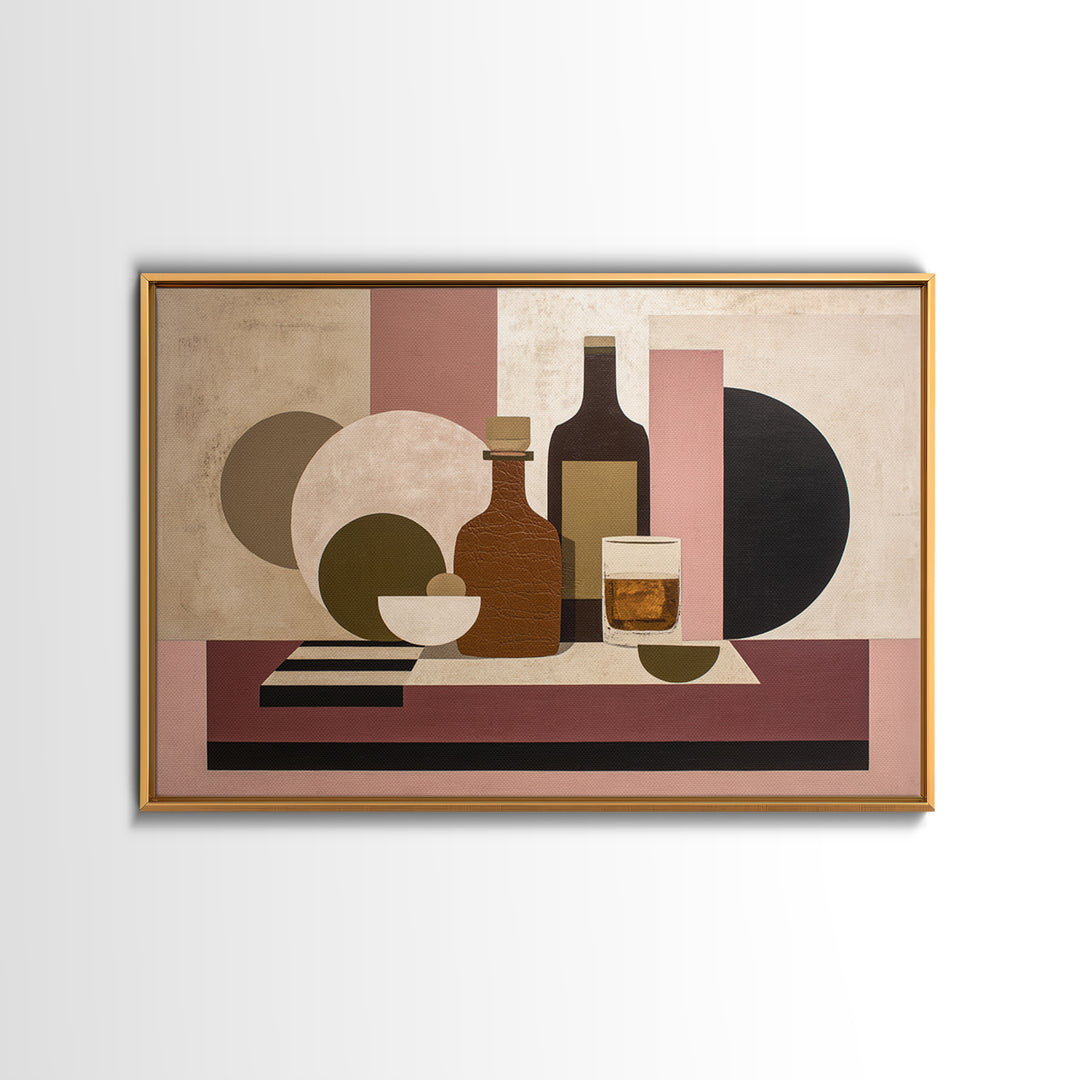 Brown Leather and Whiskey Still Life Framed Canvas Print, Monochrome Art, Minimalist Decor, Living Room Decor, Fine Art, Mono, MON-3x2-99