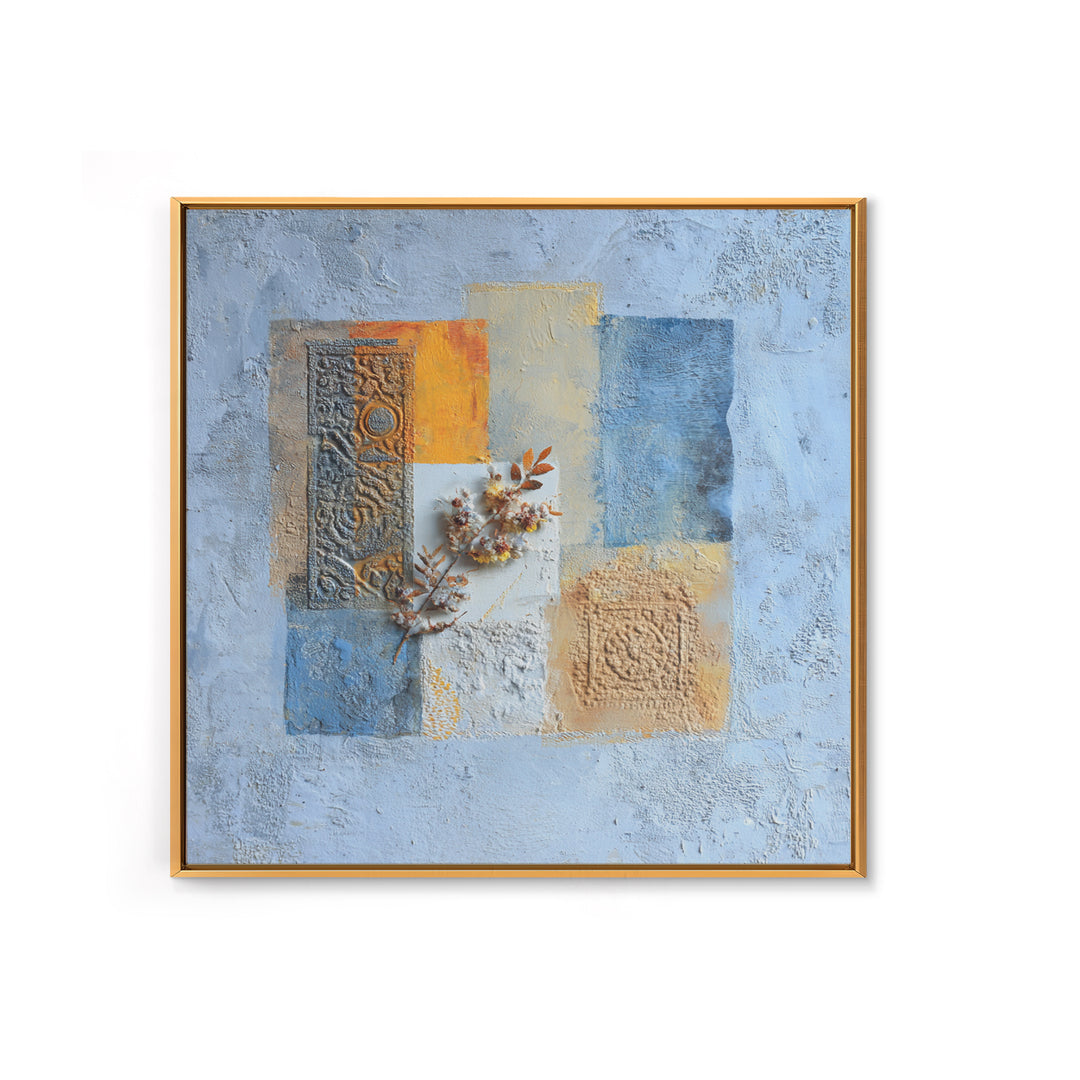 Indigo and Saffron Textile Abstraction Canvas Print, Moroccan Art, Moroccan, Living Room Decor, Abstract Art, Marrakesh, MOR-1x1-15