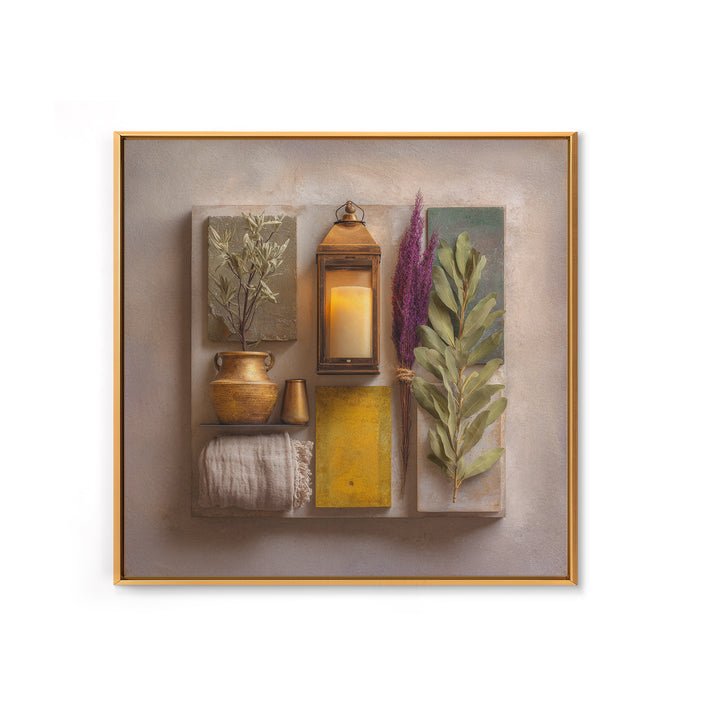 Brass Lantern Still Life Casting Lace Shadows Framed Canvas Print, Moroccan Art, Living Room Decor, Abstract Art, Marrakesh, MOR-1x1-33