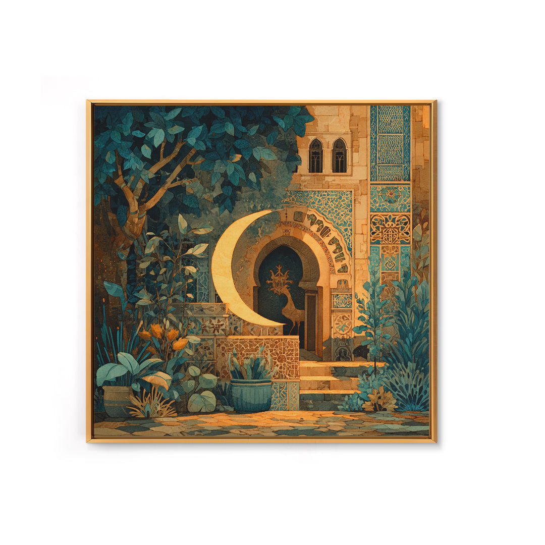 Camel Silhouette Beneath Crescent Moon Canvas Print, Moroccan Art, Digital Download Art, Living Room Decor, Fine Art, Marrakesh, MOR-1x1-35