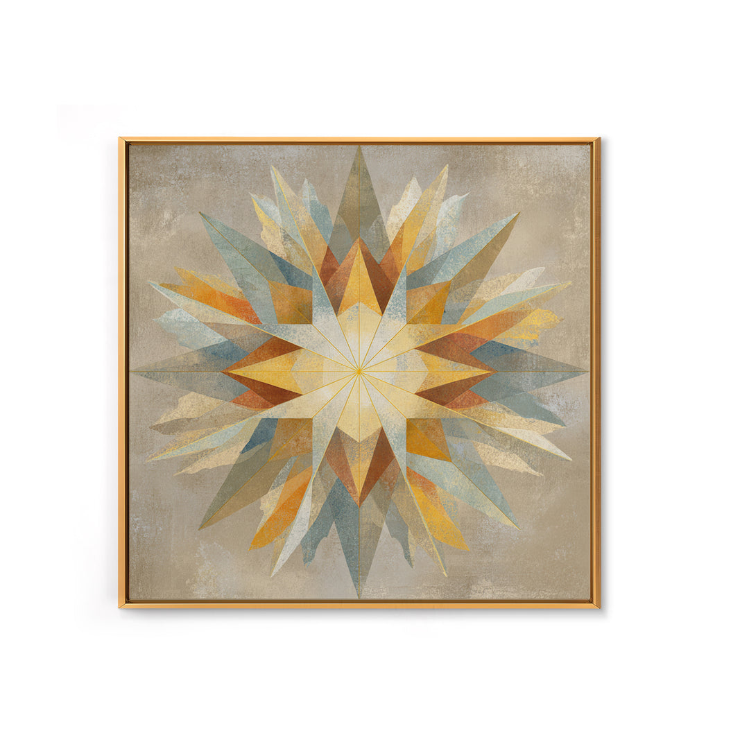 Gold Geometric Sunburst Framed Canvas Print, Moroccan Art, Living Room Decor, Oil Painting, Marrakesh 048, Set of Prints, MOR-1x1-48