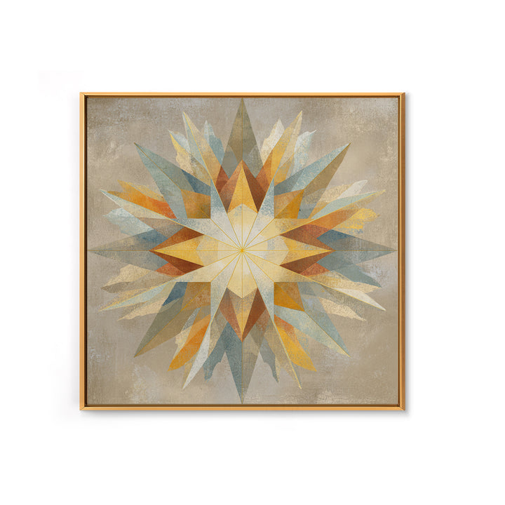 Gold Geometric Sunburst Framed Canvas Print, Moroccan Art, Living Room Decor, Oil Painting, Marrakesh 048, Set of Prints, MOR-1x1-48