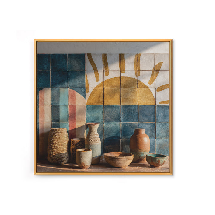 Gold Geometric Sunburst Framed Canvas Print, Moroccan Art, Moroccan Decor, Living Room Decor, Fine Art, Marrakesh, MOR-1x1-72