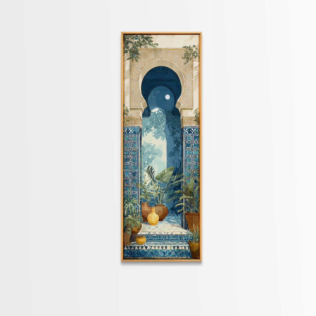 Moroccan Arch Framing a Moonlit Sky Framed Canvas Print, Moroccan Art, Printable, Living Room Decor, Fine Art, Marrakesh, MOR-1x3-4