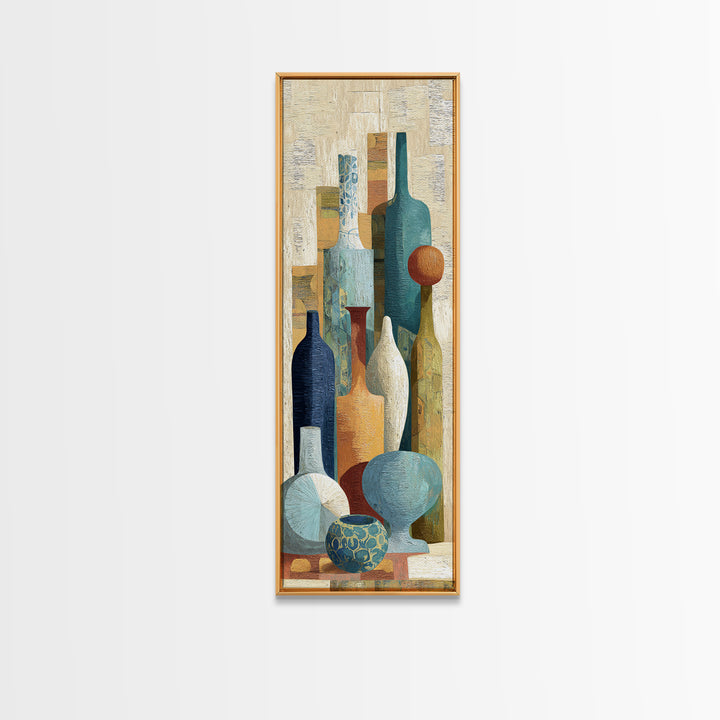 Blue City Alley Rendered as Painterly Shapes Framed Canvas Print, Moroccan Art, Wall Art, Living Room Decor, Abstract Art, MOR-1x3-66