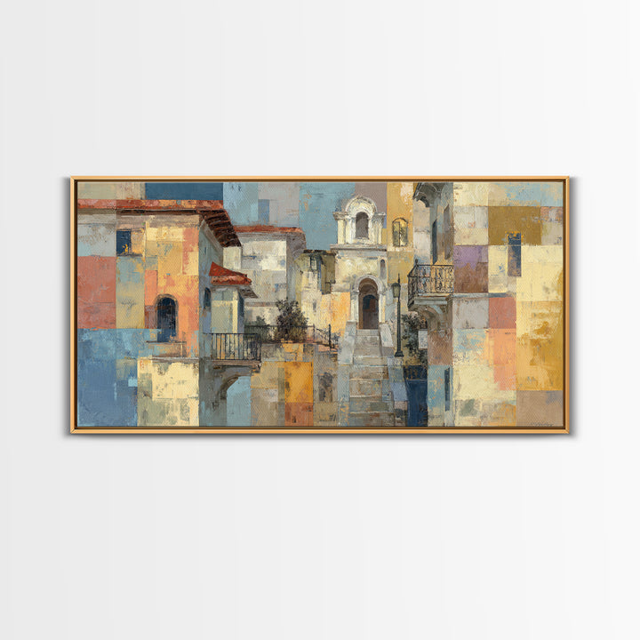 Blue City Alley Rendered as Painterly Shapes Canvas Print, Moroccan Art, Art, Living Room Decor, Fine Art, Marrakesh, MOR-2x1-2