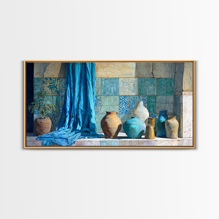 Tuareg Blue Scarf Portrait Framed Canvas Print, Moroccan Art, Contemporary Art, Living Room Decor, Fine Art, Marrakesh, MOR-2x1-38