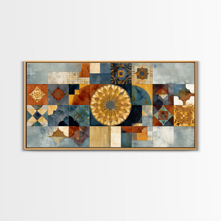 Gold Geometric Sunburst Canvas Print, Moroccan Art, Minimalist Decor, Living Room Decor, Fine Art, Marrakesh, Boho Wall Art, MOR-2x1-44