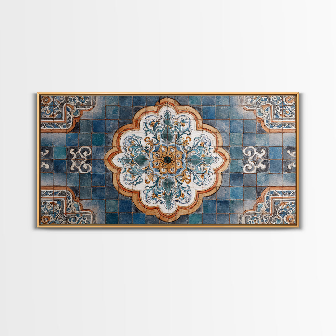 Ornate Zellige Tile Pattern Framed Canvas Print, Moroccan Art, African Art, Living Room Decor, Marrakesh, Neutral Decor, MOR-2x1-45