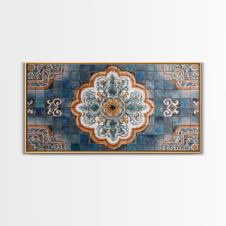 Ornate Zellige Tile Pattern Framed Canvas Print, Moroccan Art, African Art, Living Room Decor, Marrakesh, Neutral Decor, MOR-2x1-45