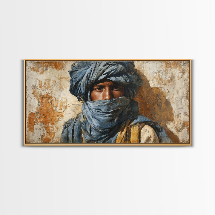 Tuareg Blue Scarf Portrait Canvas Print, Moroccan Art, Living Room Decor, Oil Painting, Marrakesh 162, Set of Prints, MOR-2x1-62