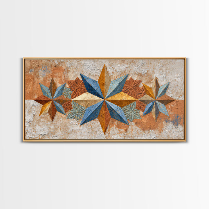 Geometric Star Motif Framed Canvas Print, Moroccan Art, Neutral Wall Art, Living Room Decor, Abstract Art, Marrakesh, MOR-2x1-97