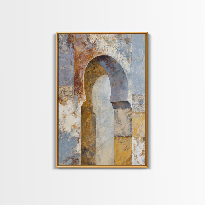 Moroccan Arch Framing a Moonlit Sky Framed Canvas Print, Moroccan Art, Contemporary Art, Living Room Decor, Fine Art, Marrakesh, MOR-2x3-24