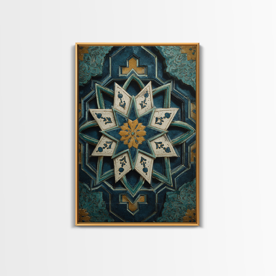 Geometric Star Motif Canvas Print, Moroccan Art, Map Wall Art, Living Room Decor, Fine Art, Marrakesh, Luxury Decor, MOR-2x3-61