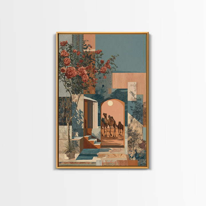Desert Camel Caravan Framed Canvas Print, Moroccan Art, Room Decor, Living Room Decor, Fine Art, Marrakesh, Printable Wall Art, MOR-2x3-83