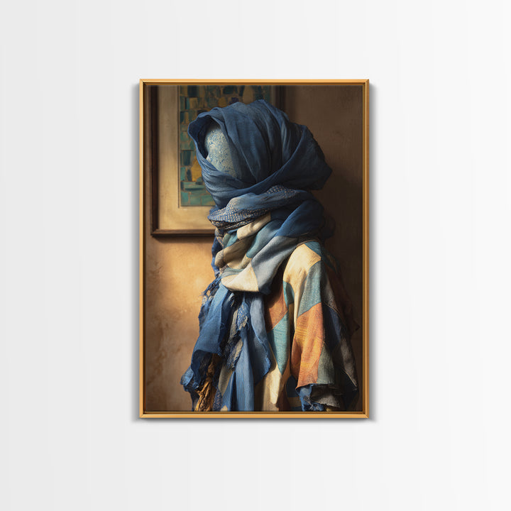 Tuareg Blue Scarf Portrait Framed Canvas Print, Moroccan Art, Modern Wall Art, Living Room Decor, Fine Art, Marrakesh, MOR-2x3-98