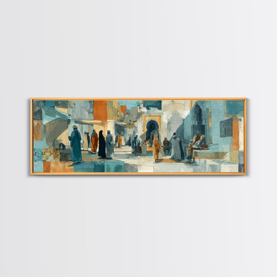 Tuareg Blue Scarf Portrait Framed Canvas Print, Moroccan Art, Living Room Decor, Marrakesh, Travel Poster, Map Wall Art, MOR-3x1-10