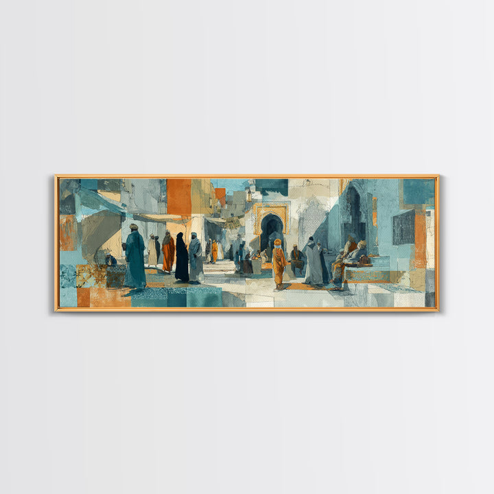Tuareg Blue Scarf Portrait Framed Canvas Print, Moroccan Art, Living Room Decor, Marrakesh, Travel Poster, Map Wall Art, MOR-3x1-10