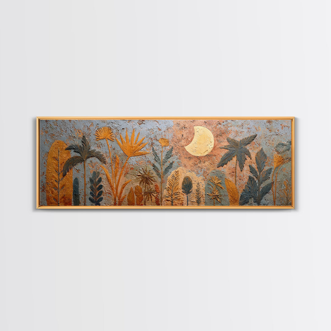 Camel Silhouette Beneath Crescent Moon Canvas Print, Moroccan Art, Luxury Decor, Living Room Decor, Fine Art, Marrakesh, MOR-3x1-3