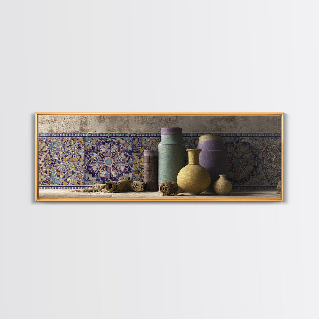 Islamic Geometric Rosette Framed Canvas Print, Moroccan Art, Contemporary Art, Living Room Decor, Fine Art, Marrakesh, MOR-3x1-52